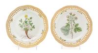 Two Royal Copenhagen Flora Danica Porcelain Salad Plates Larger example: diameter 8 7/8; smaller example: diameter 8 3/4 inches. — CIRCA 1962-1963
