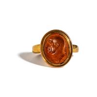 A Roman Glass Ring Stone with a Male Portrait Head — Set in a gold ring