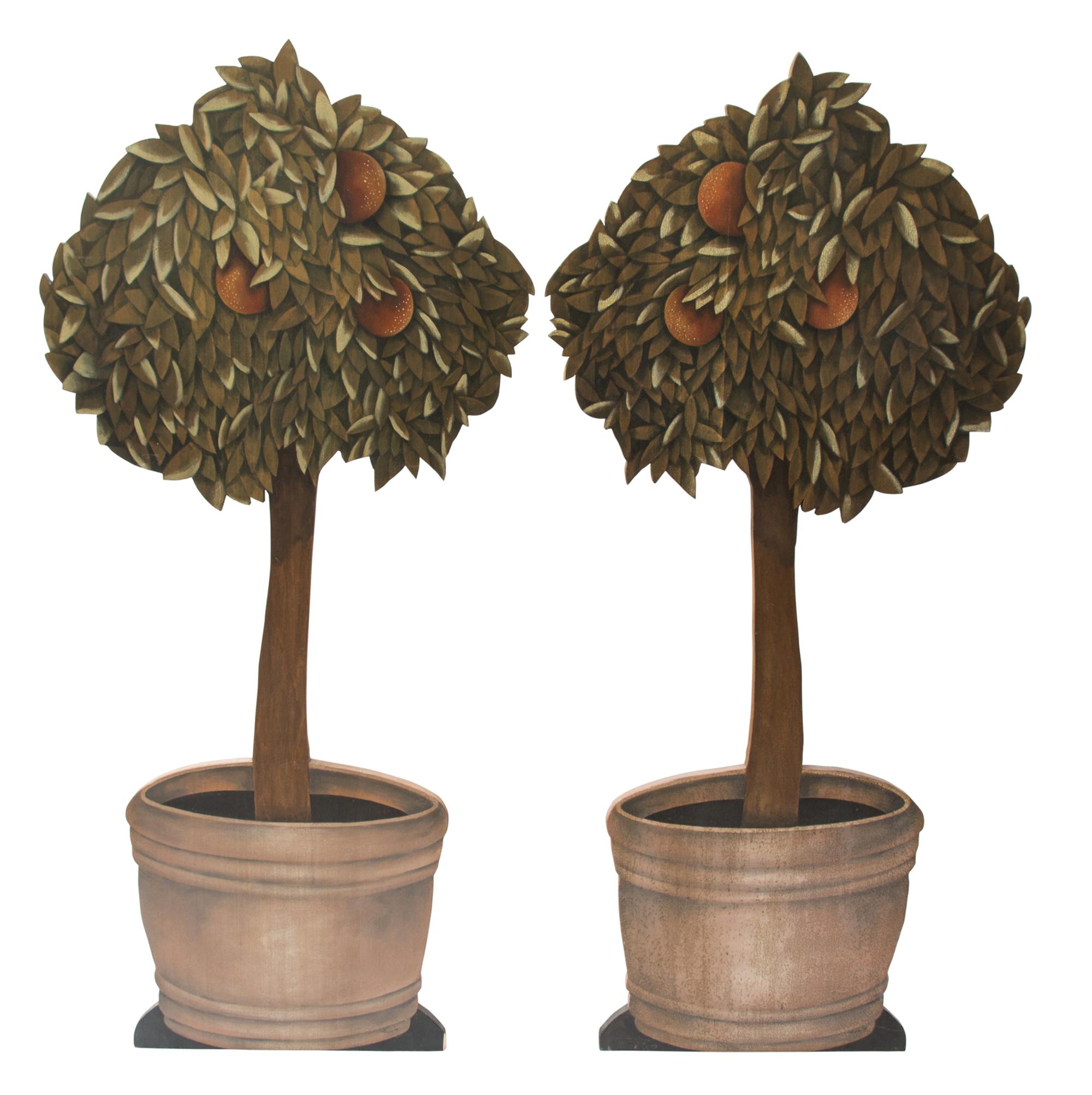 A Pair of Painted Wood Topiary Fire Screens — 20TH CENTURY