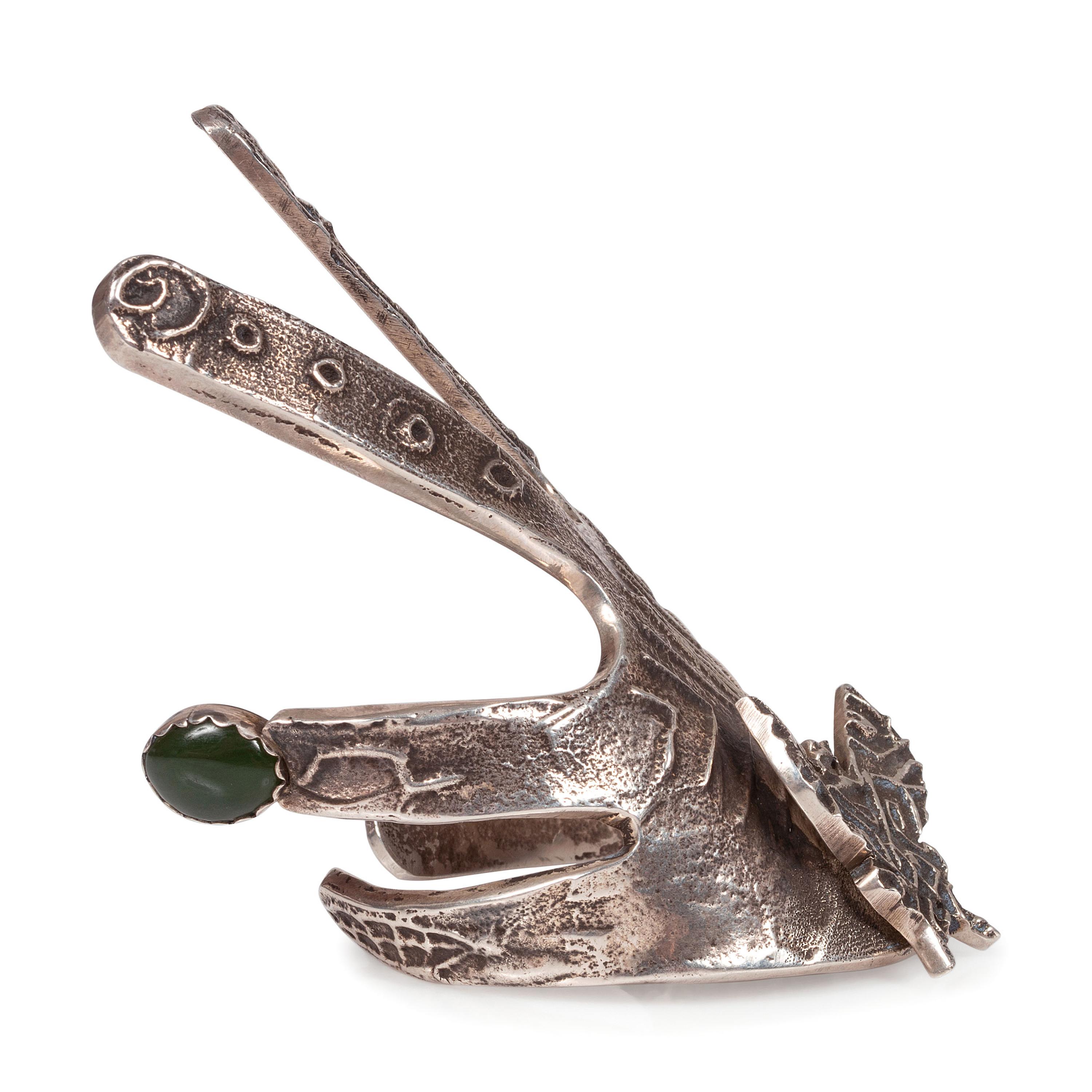Tufa Cast Silver Hand-Shaped Cuff Bracelet, with Serpentine Cabochon