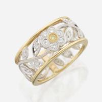 A bicolor gold, diamond, and colored diamond pendant with matching ring, Simon G