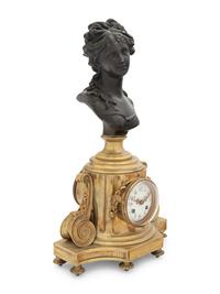 A French Gilt and Patinated Bronze Clock with a Bust of a Lady