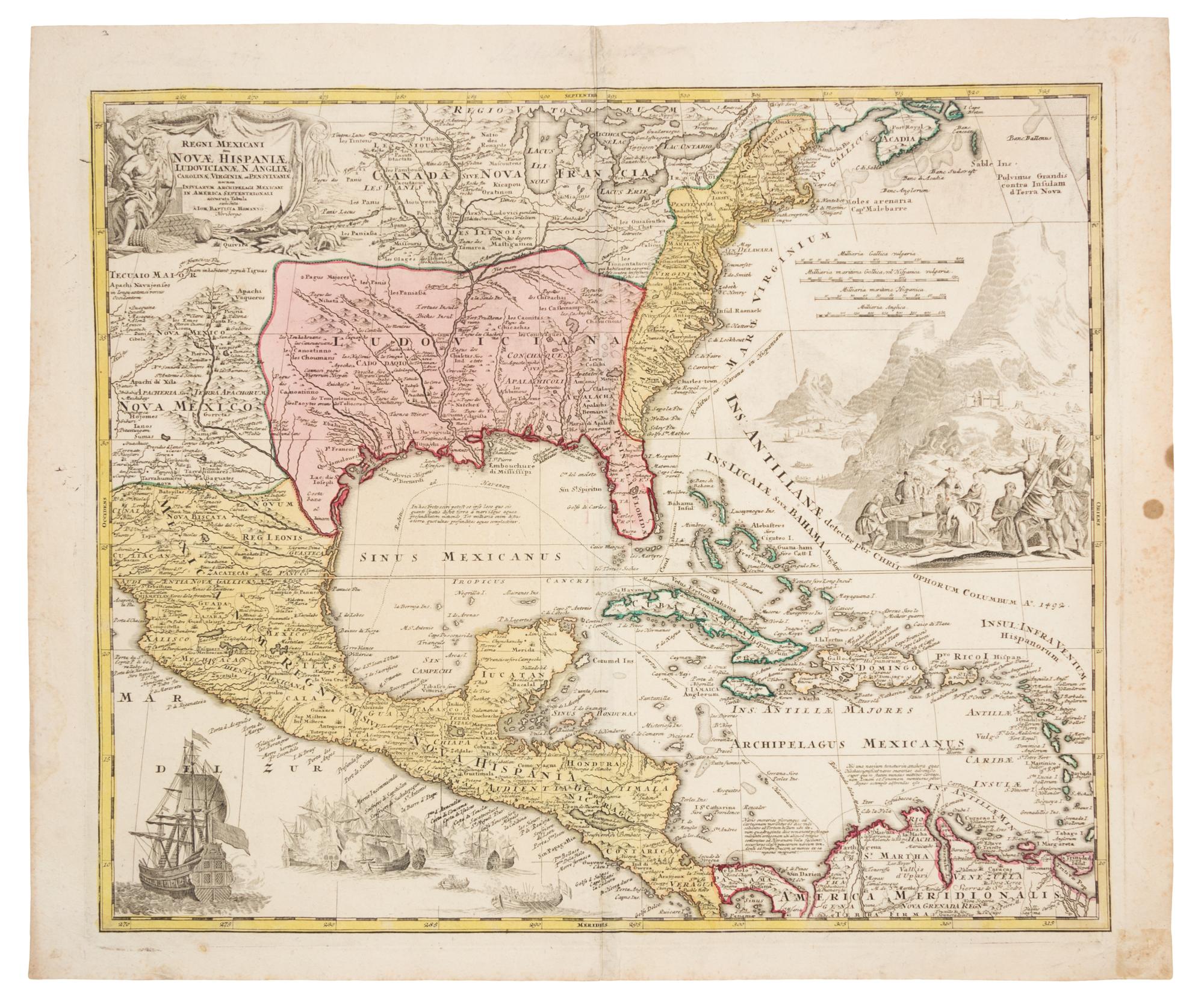 HOMANN, Johann Baptist. Regni Mexicani seu Novae Hispaniae, Ludovicianae, N. Angliae... Nuremberg, [ca 1730].