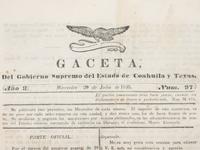 [TEXAS - EARLY NEWSPAPERS]. Gaceta, Del Gobierno Supremo del Estado de Coahuila y Texas . Volume 3, No. 97. [Monclova], 29 July 1835.
