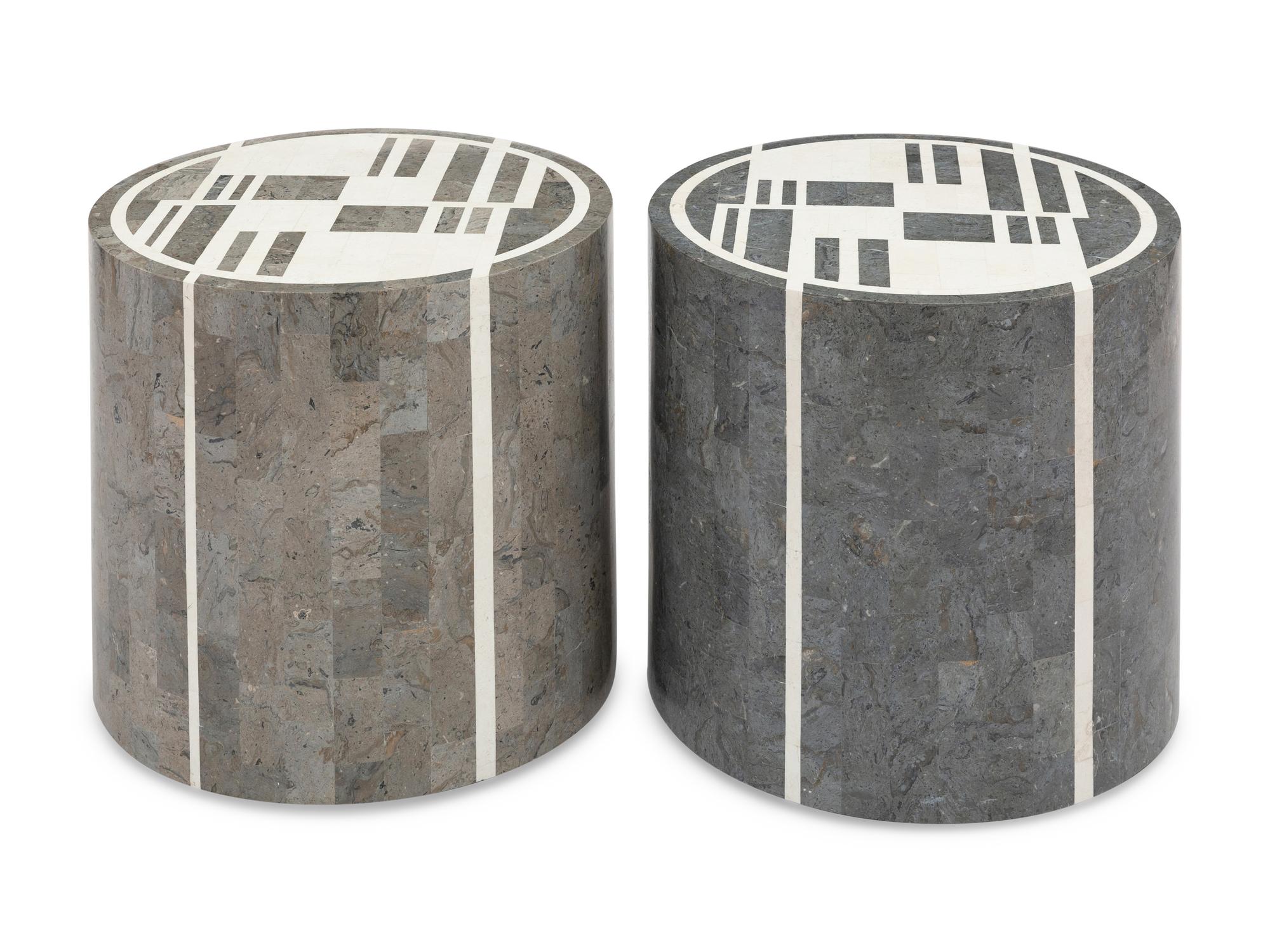 A Pair of Tessellated Stone Drum Tables