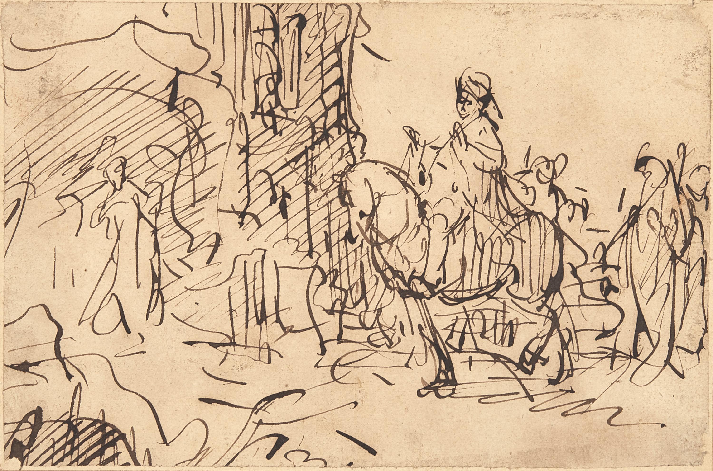 Circle of Rembrandt van Rijn (Dutch, 1606-1669) — Oriental Figure on Horseback