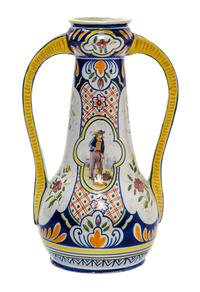 A Quimper Pottery Handled Vase Height 12 inches.