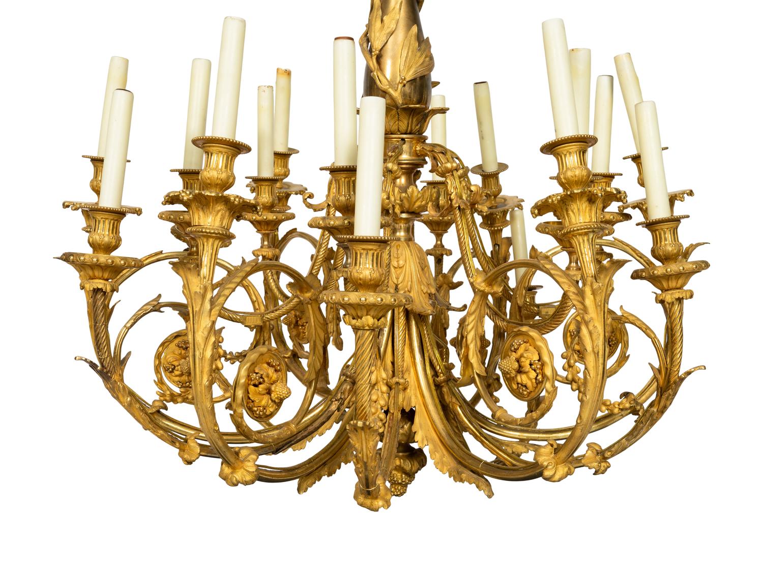 A Fine Louis XVI Style Ormolu Eighteen-Light Chandelier