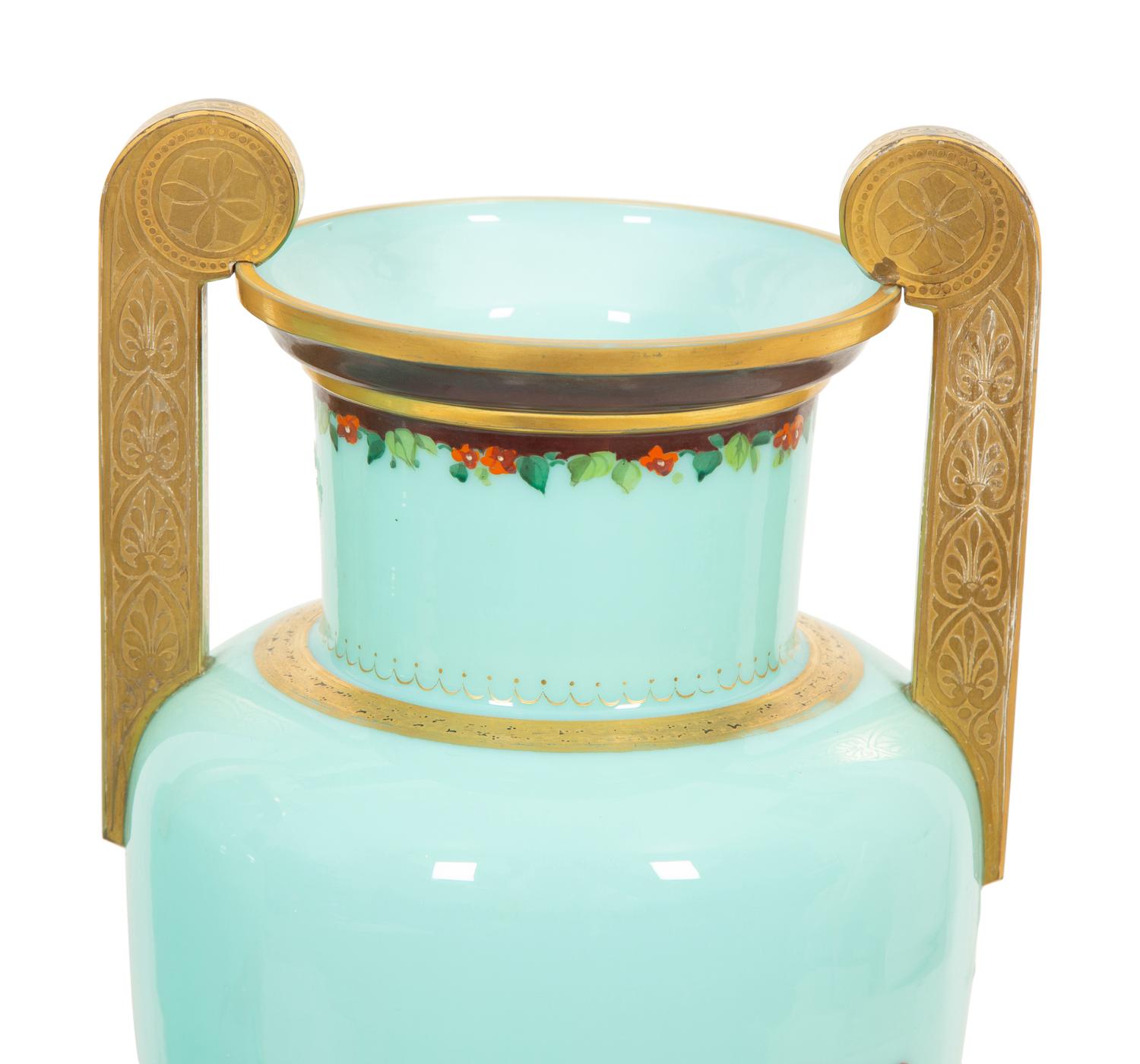 A Pair of Continental Pale Blue Opaque Glass Vases