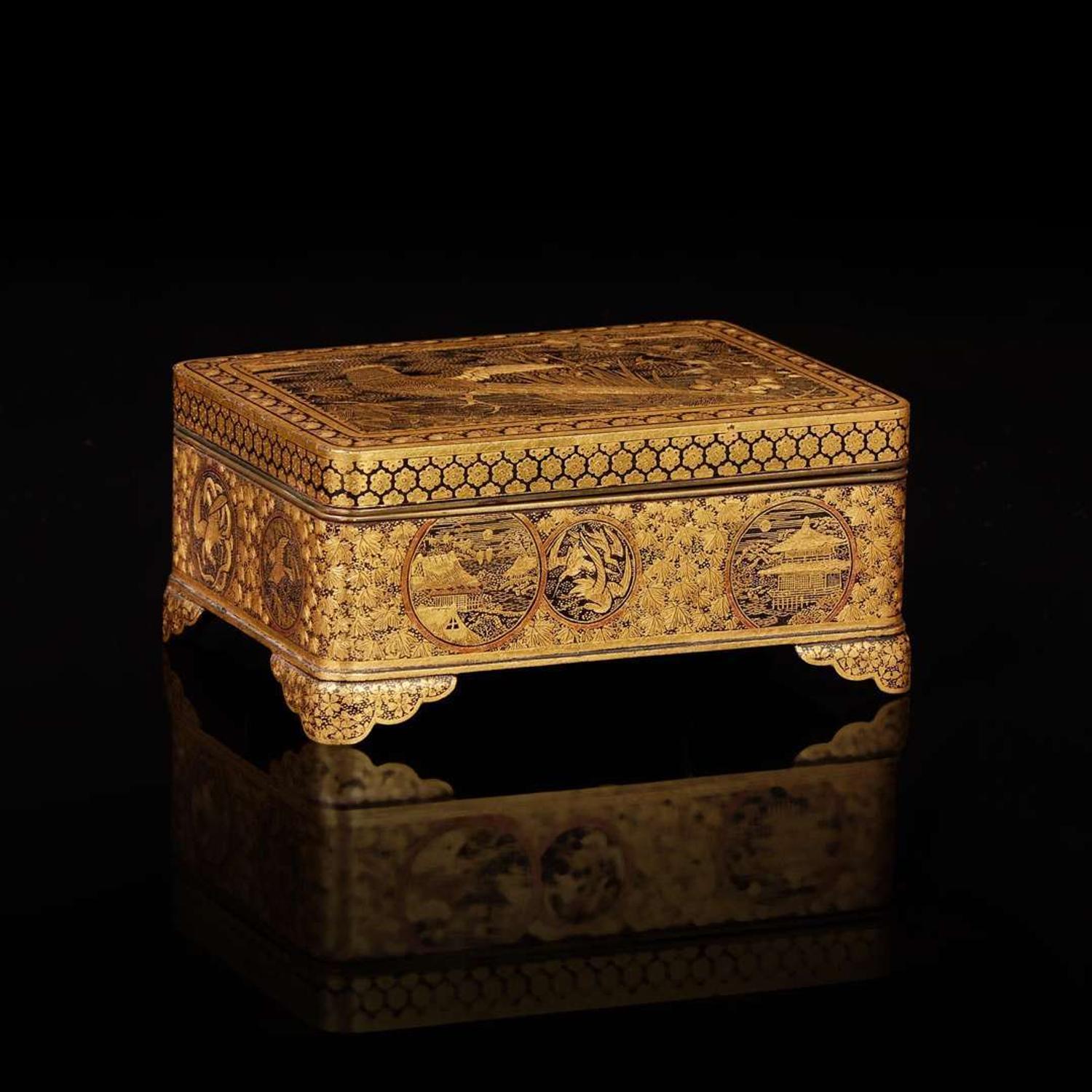 A small Komai, Kyoto gold-inlaid iron box 日本鉗金鐵盒 Meiji period ??