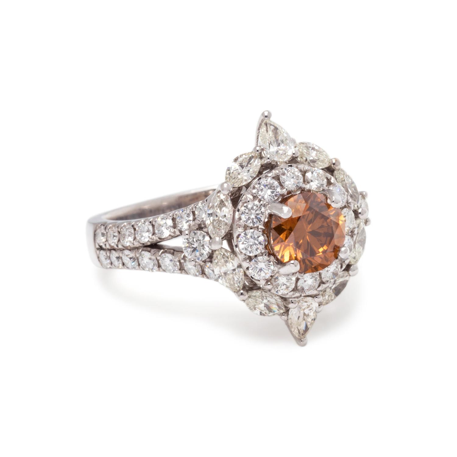 NATURAL FANCY DEEP BROWN-ORANGE DIAMOND AND DIAMOND RING