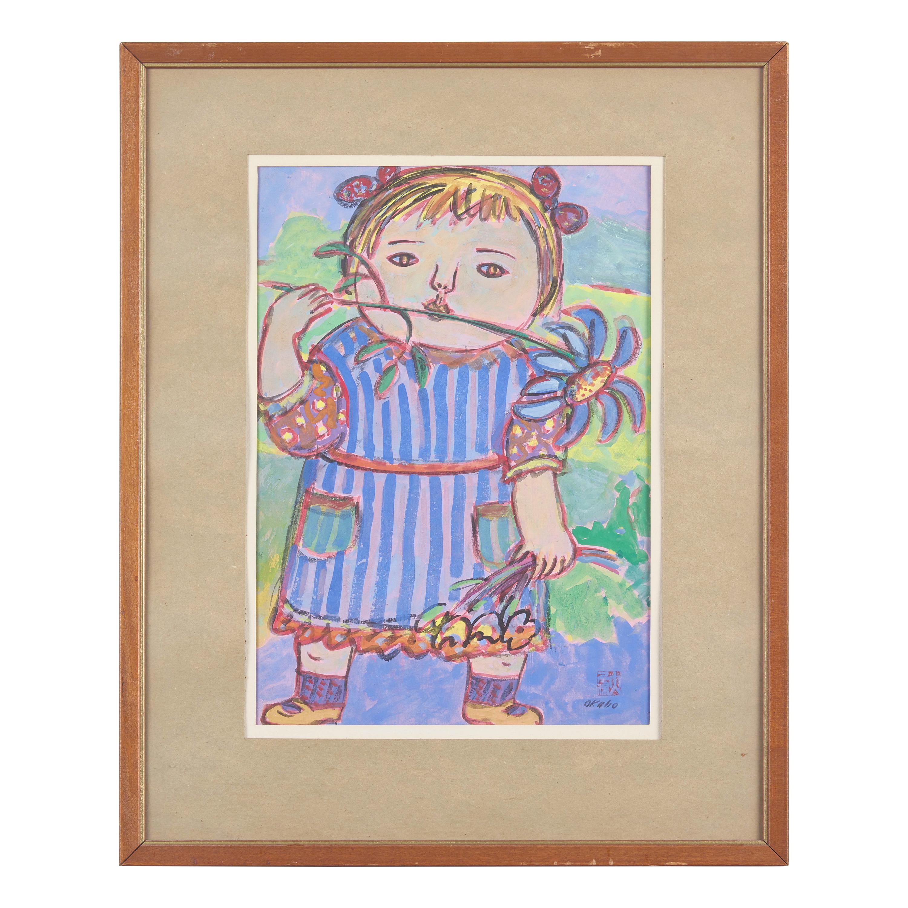 Miné Okubo (American, 1912-2001) — Girl in Striped Dress