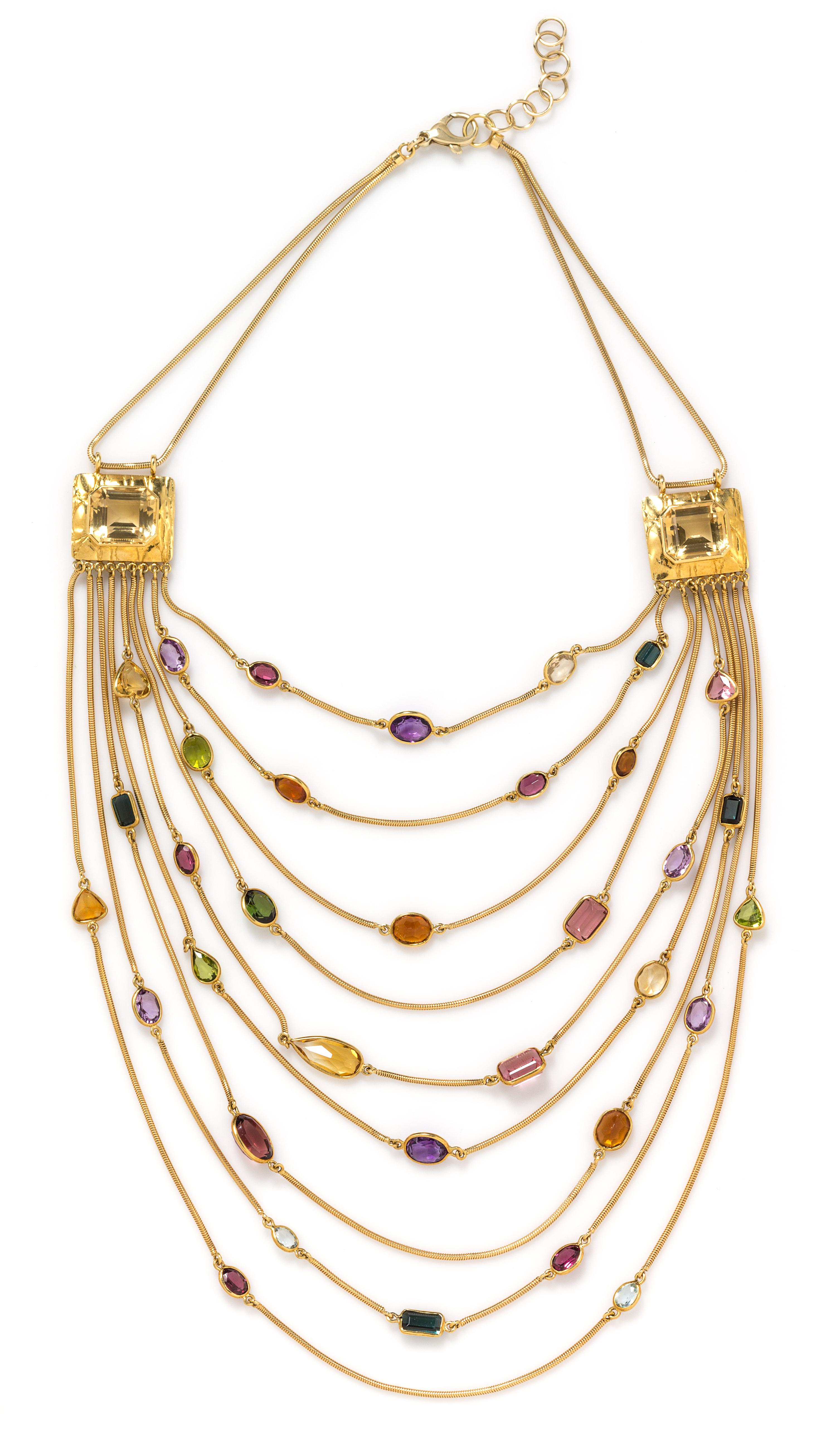 An 18 Karat Yellow Gold and Multigem Swag Necklace, Gucci, 65.75 dwts.