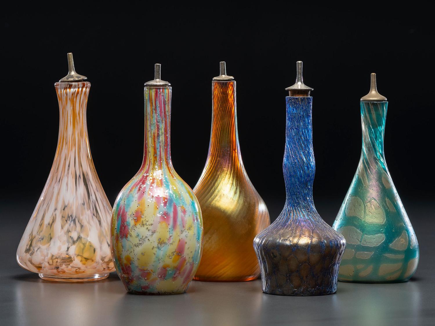 Five Art Glass Barber Bottles