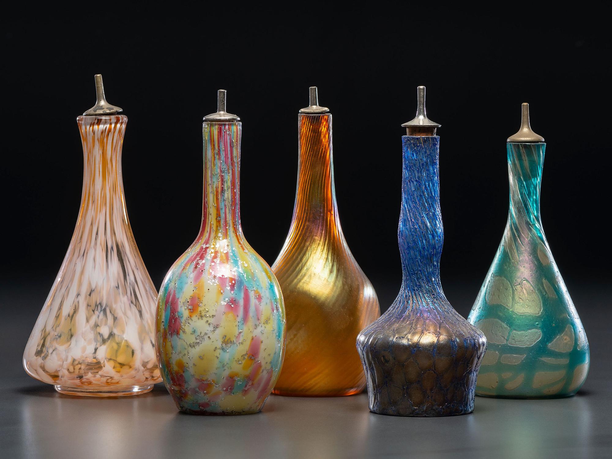 Five Art Glass Barber Bottles