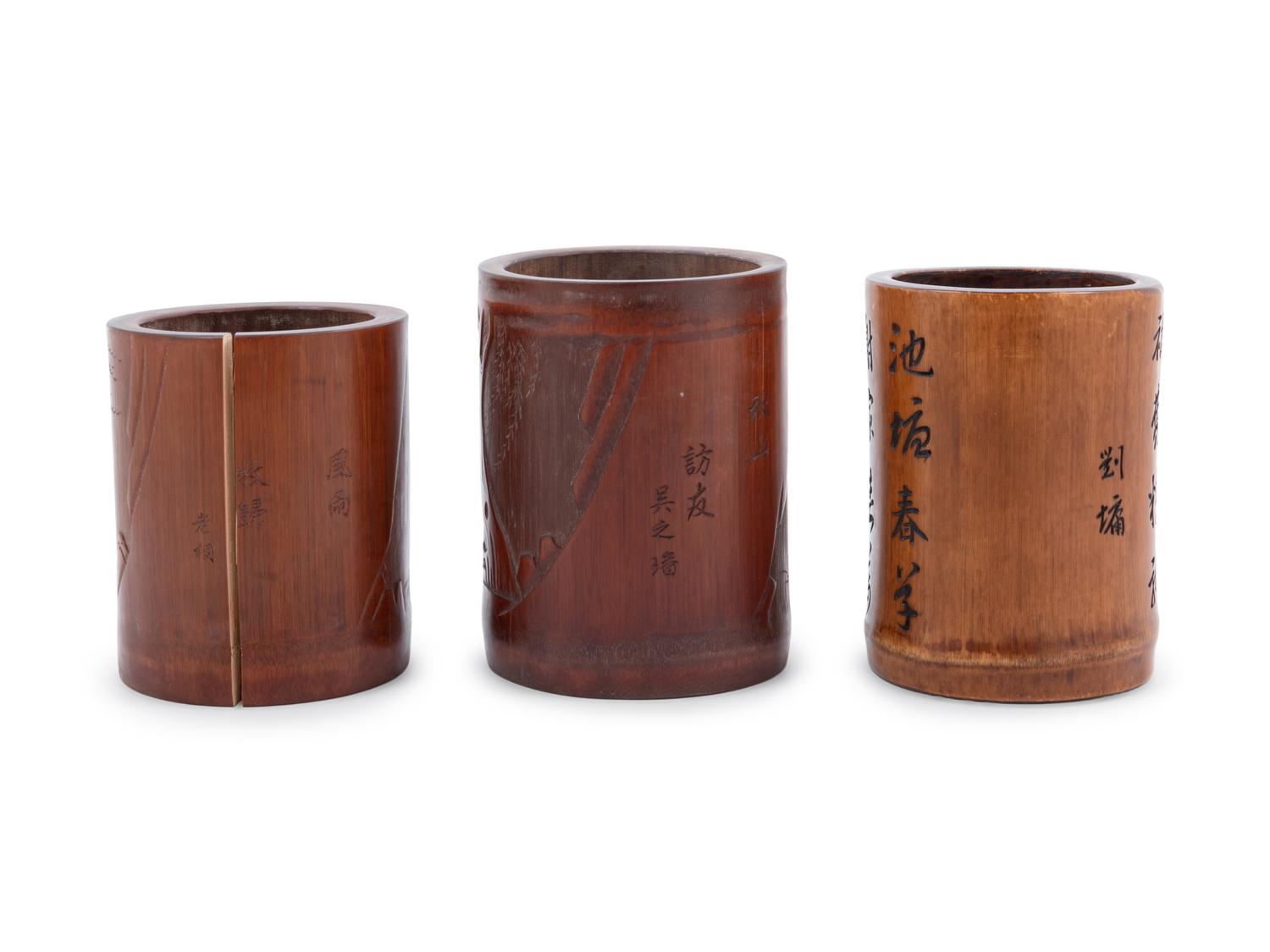 Three Chinese Bamboo Brush Pots