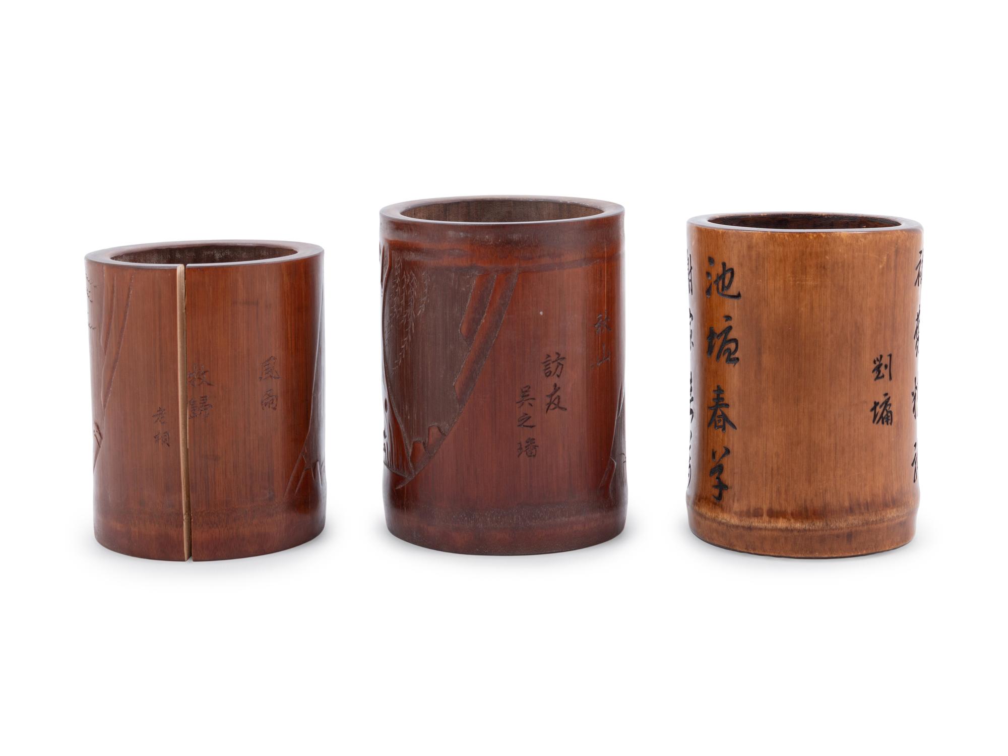 Three Chinese Bamboo Brush Pots