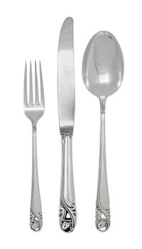 An American Silver Flatware Service, International Silver Co., Meriden, CT, Spring Glory pattern, comprising: 12 dinner forks 12 salad