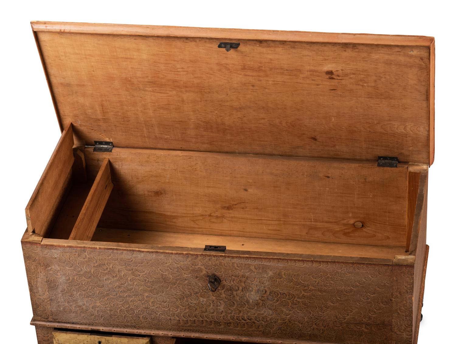 A Grain Paint Decorated and Part Ebonized Three-Drawer Blanket Chest