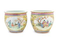 A Pair of Chinese Export Yellow Ground Enameled Porcelain Jardinières