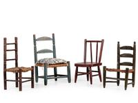 Four Paint-Decorated Toy or Doll's Chairs