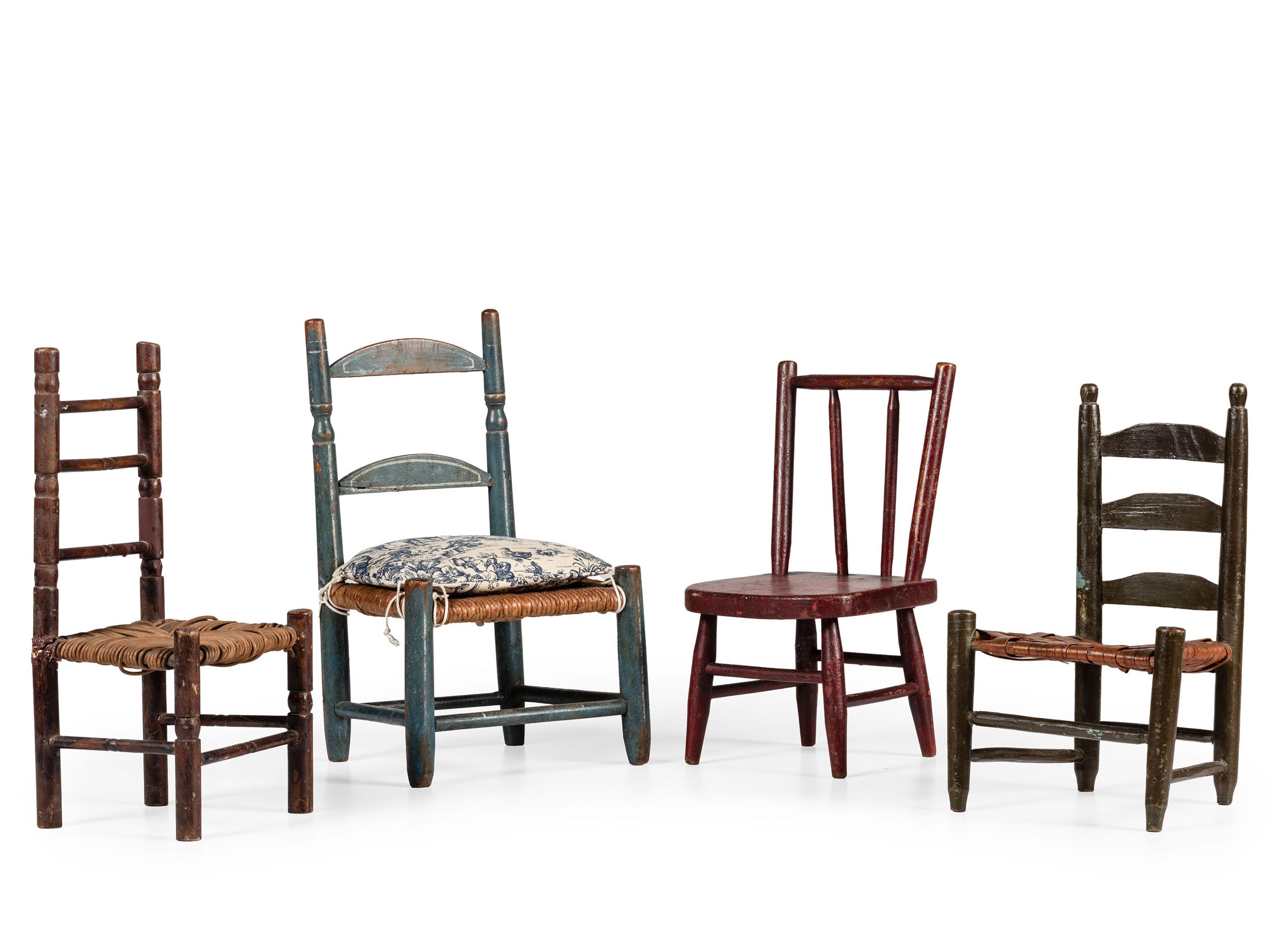 Four Paint-Decorated Toy or Doll's Chairs