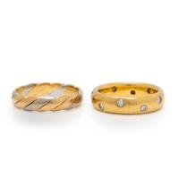Tricolor Gold Ring and Yellow Gold and Diamond Ring
