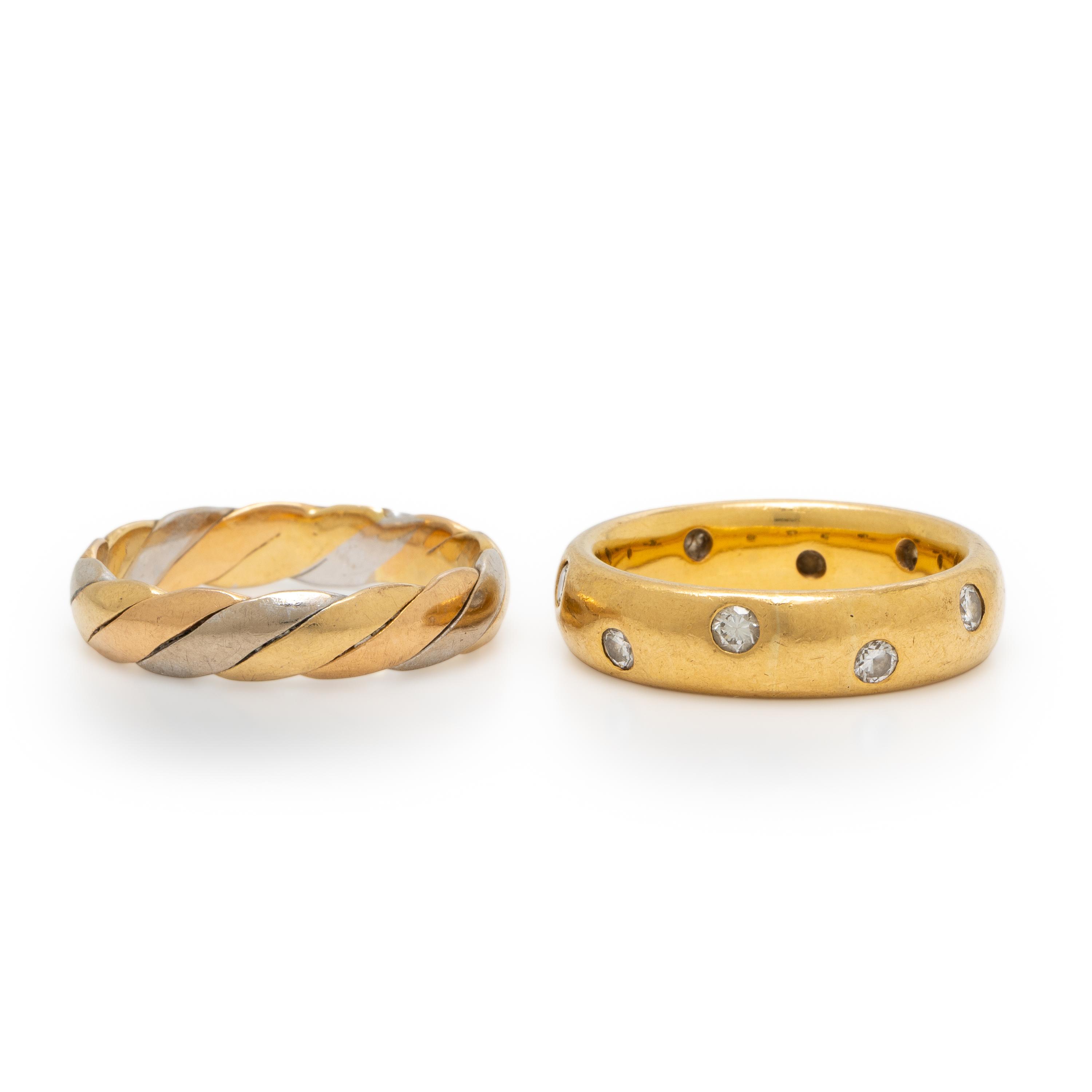 Tricolor Gold Ring and Yellow Gold and Diamond Ring