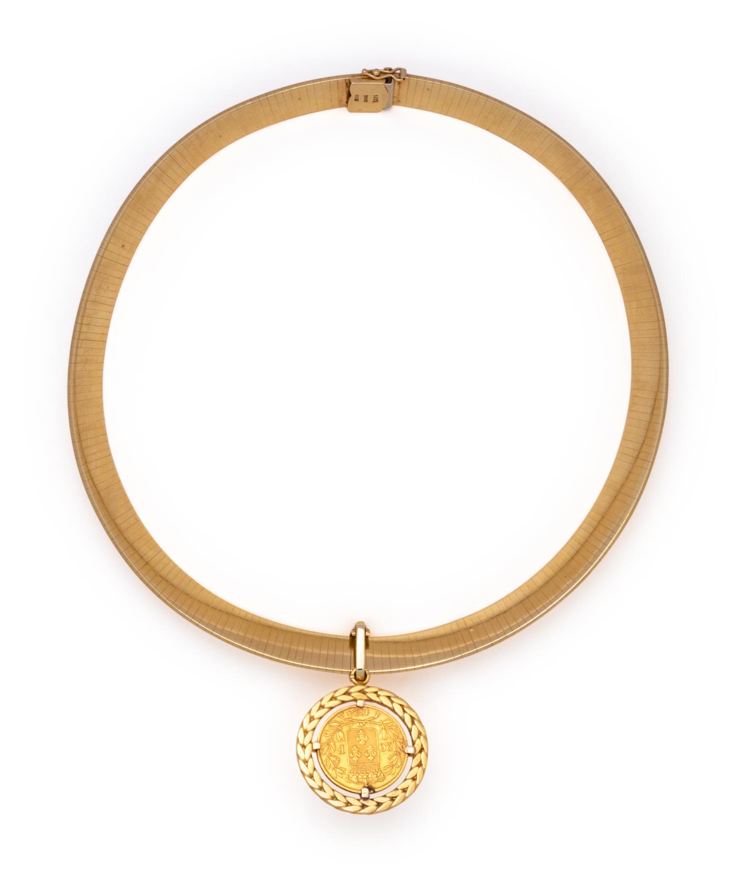 YELLOW GOLD, COIN AND DIAMOND PENDANT/NECKLACE