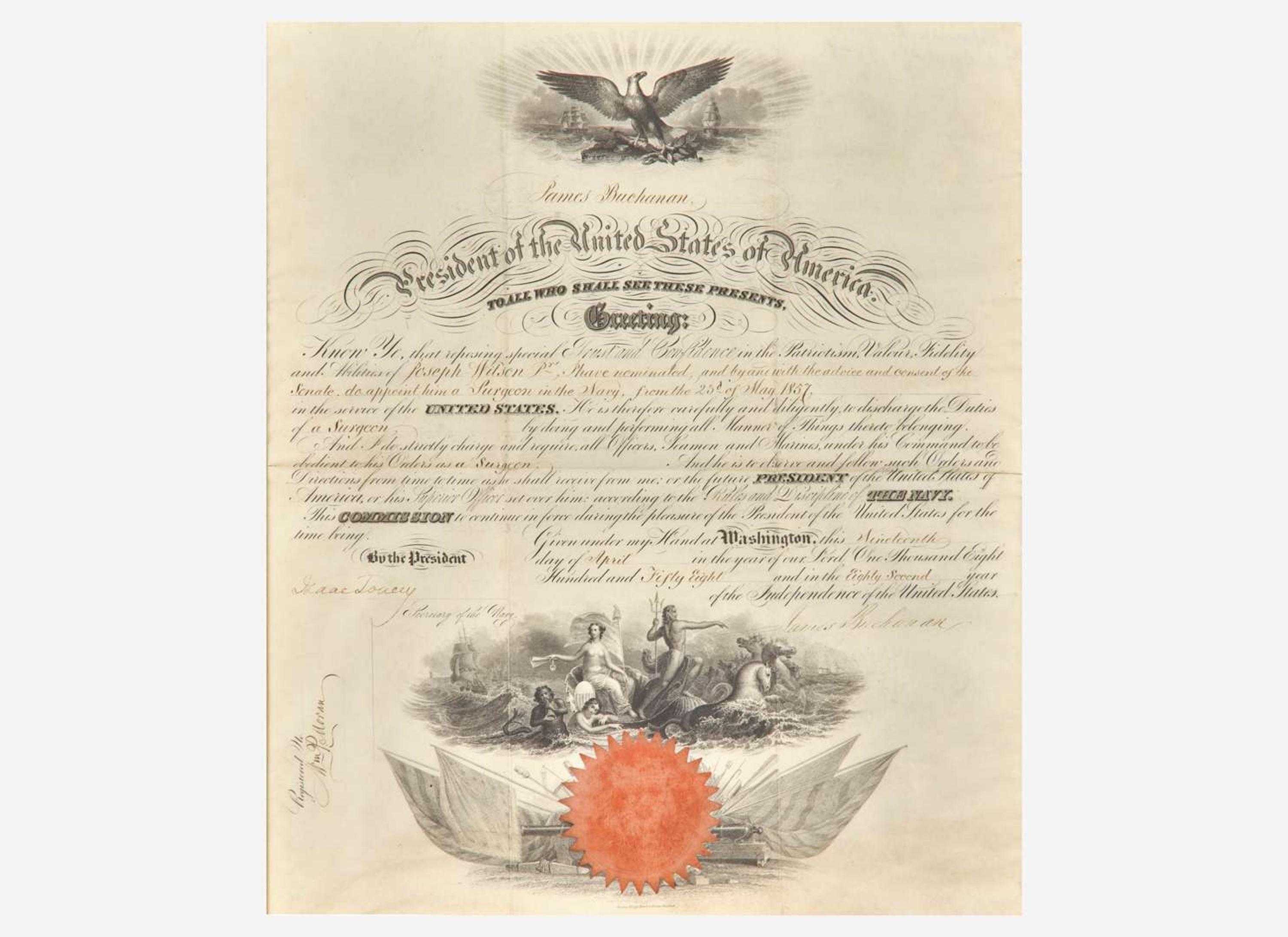 [Presidential] Buchanan, James: Partially-Printed Document, signed