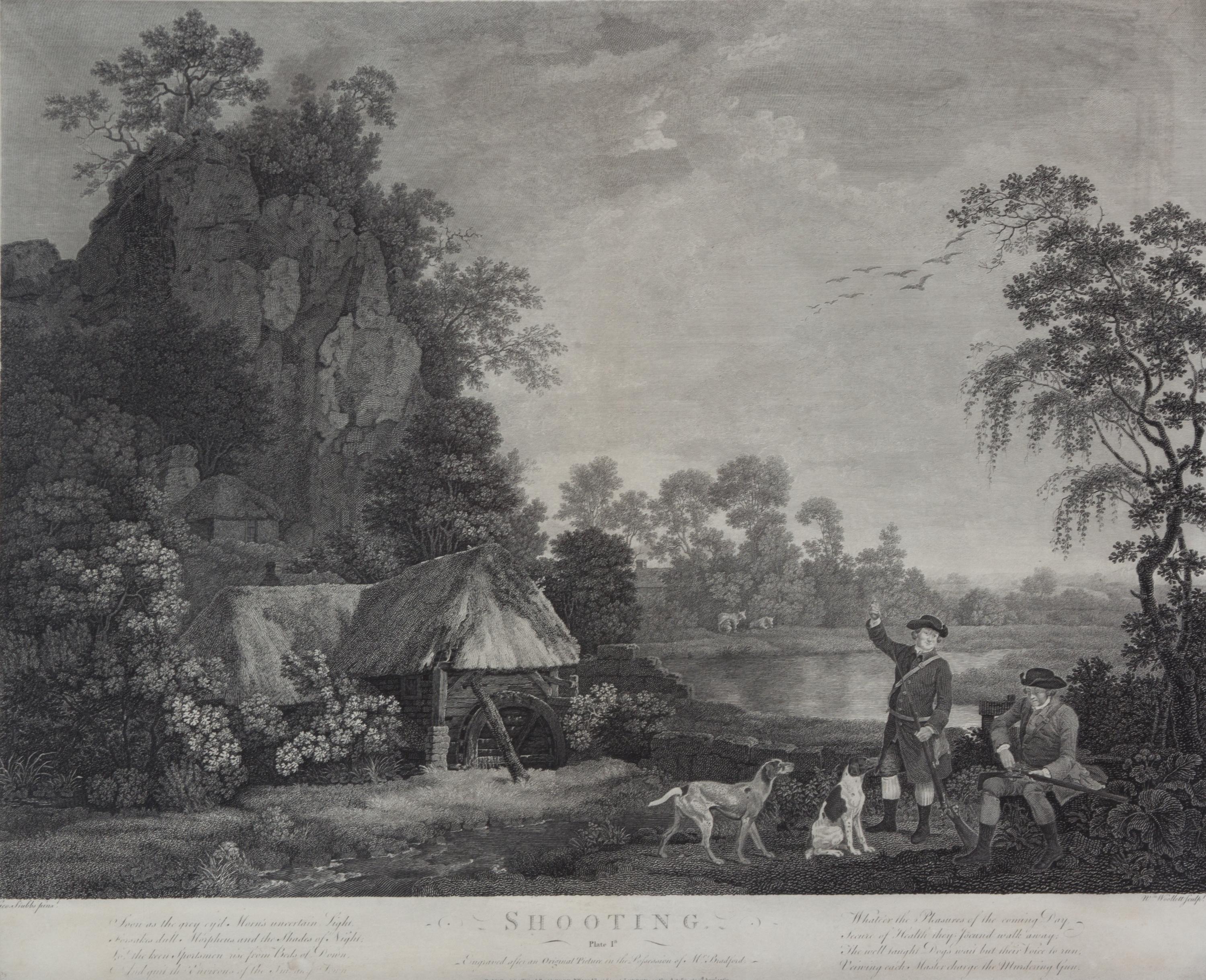 George STUBBS, after - William WOOLLETT, engraver Image 15 1/4 x 20 1/2 inches. — Shooting, Plate I-IV