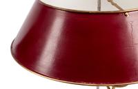 A Pair of Empire Style Gilt Metal Bouillotte Lamps with Tole Shades