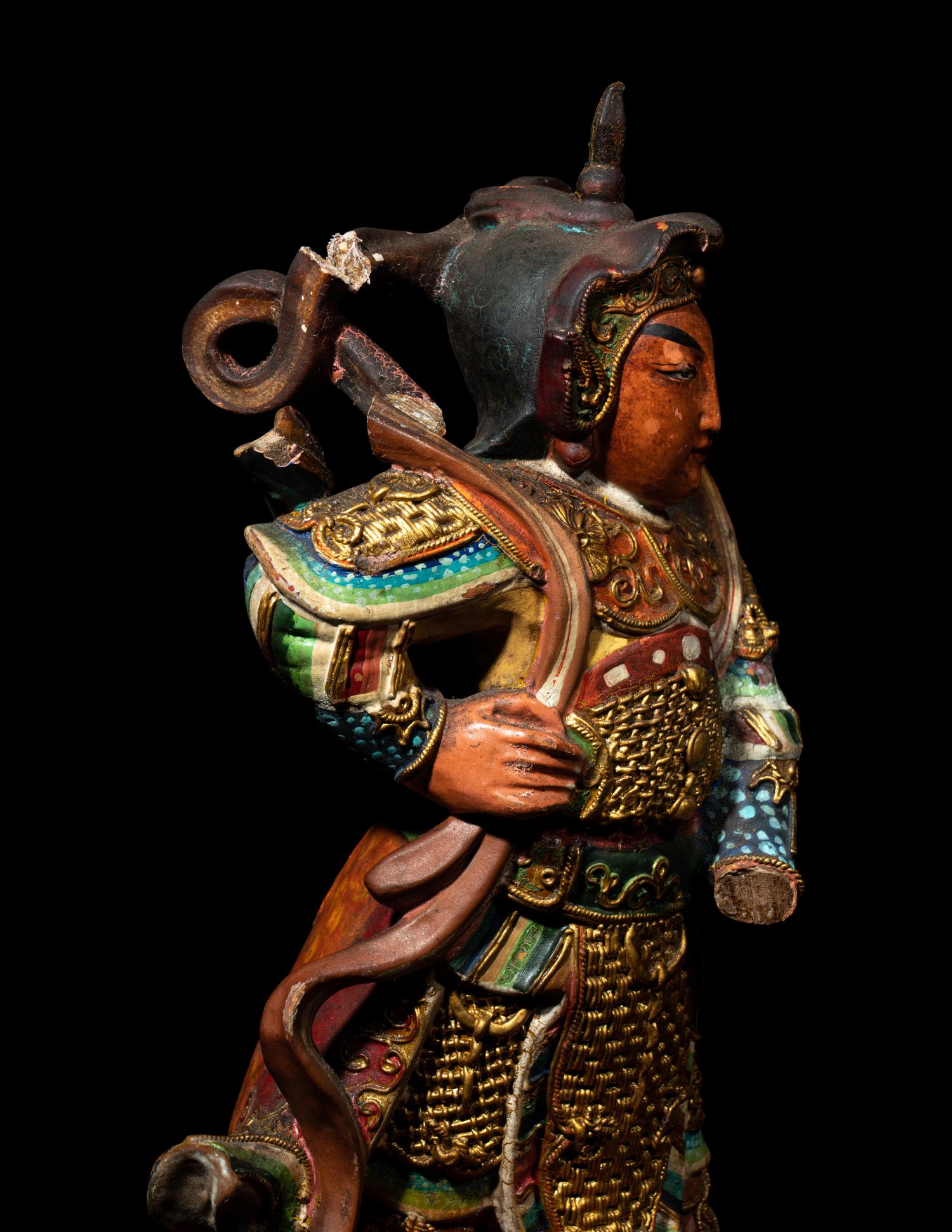 Two Chinese Gilt, Red and Polychrome Painted Wood Figures