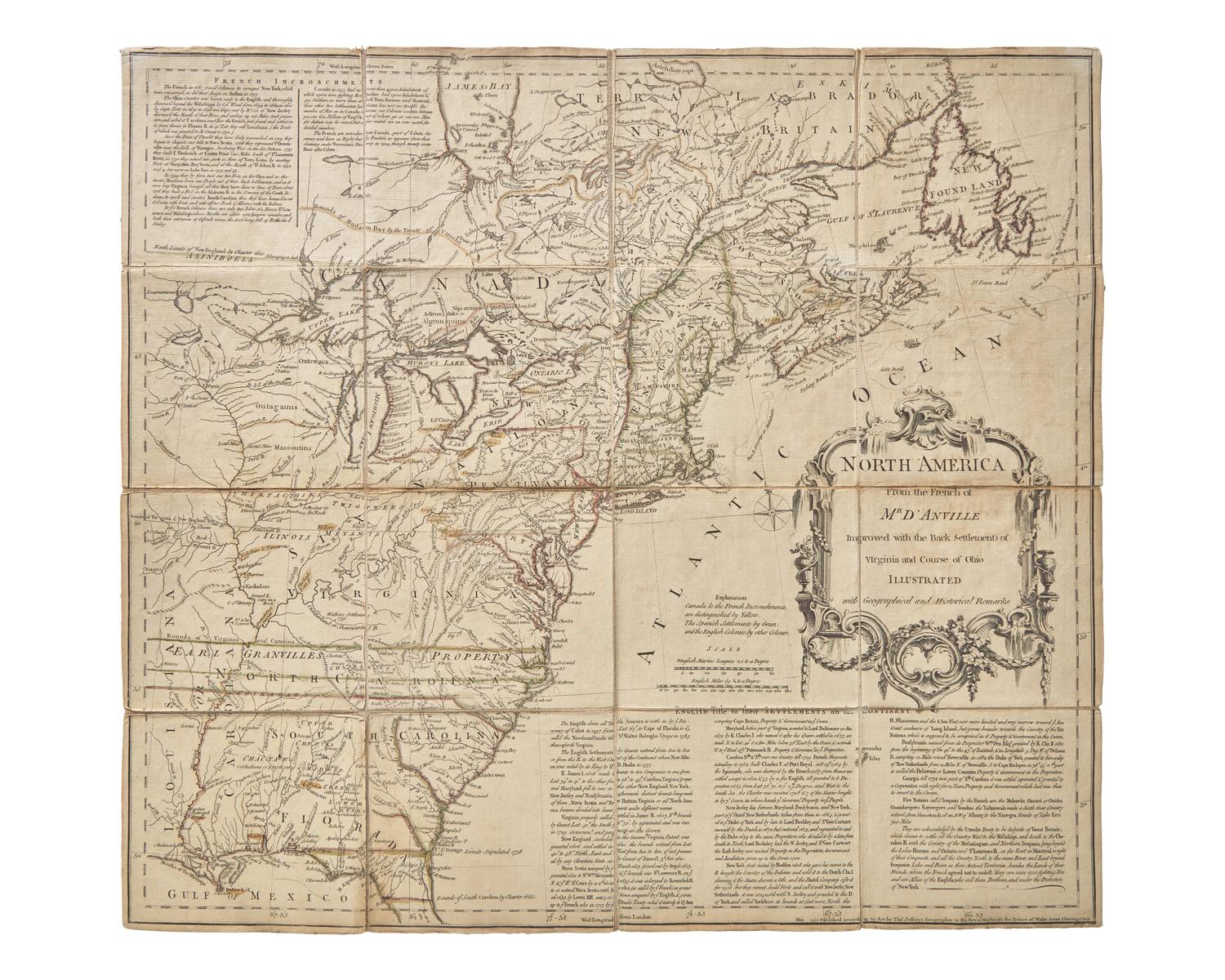 [Americana] Jefferys, Tho(ma)s. North America From the French of Mr D'Anville Improved with the Back Settlements of Virginia and Course of Ohio...