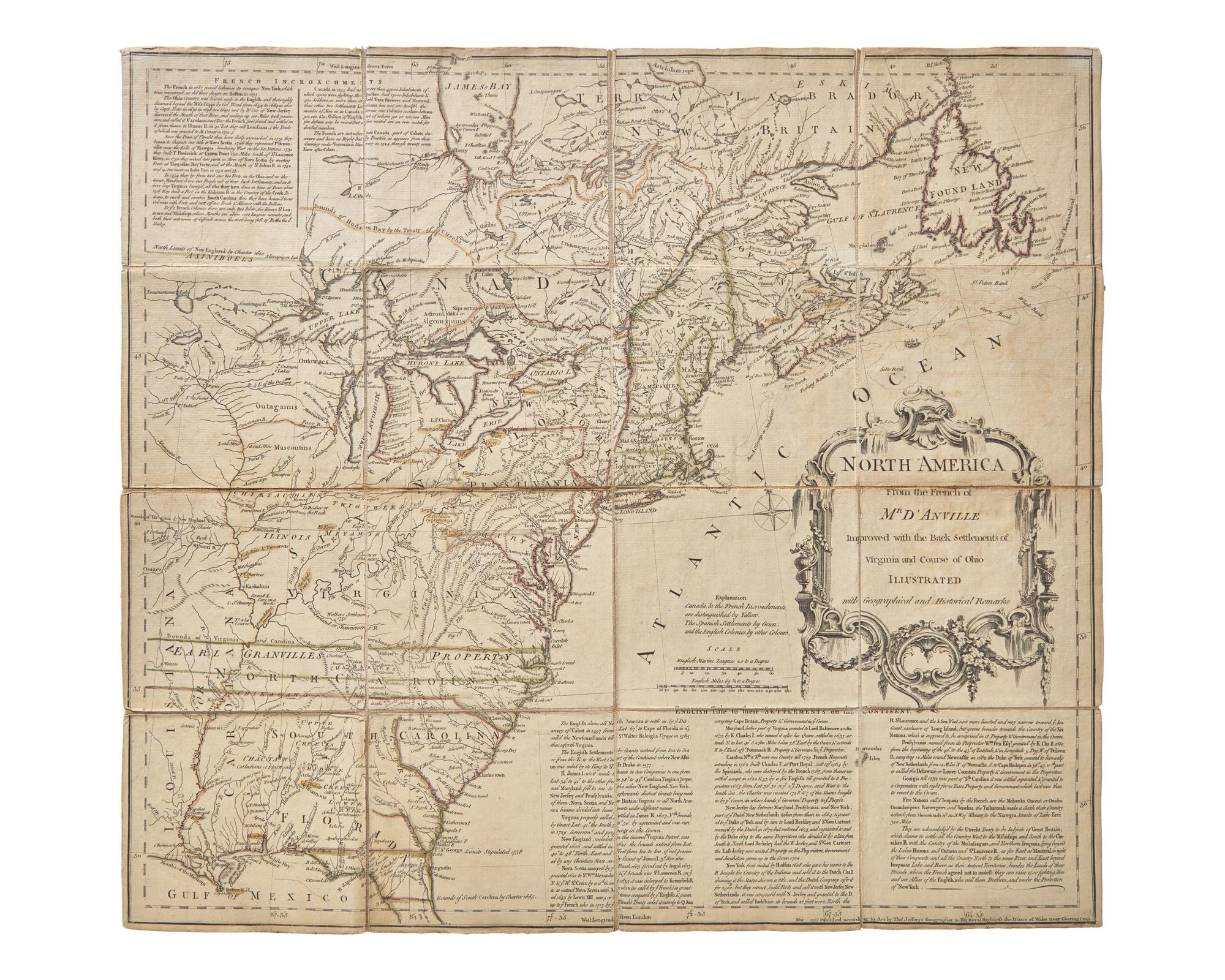 [Americana] Jefferys, Tho(ma)s. North America From the French of Mr D'Anville Improved with the Back Settlements of Virginia and Course of Ohio...