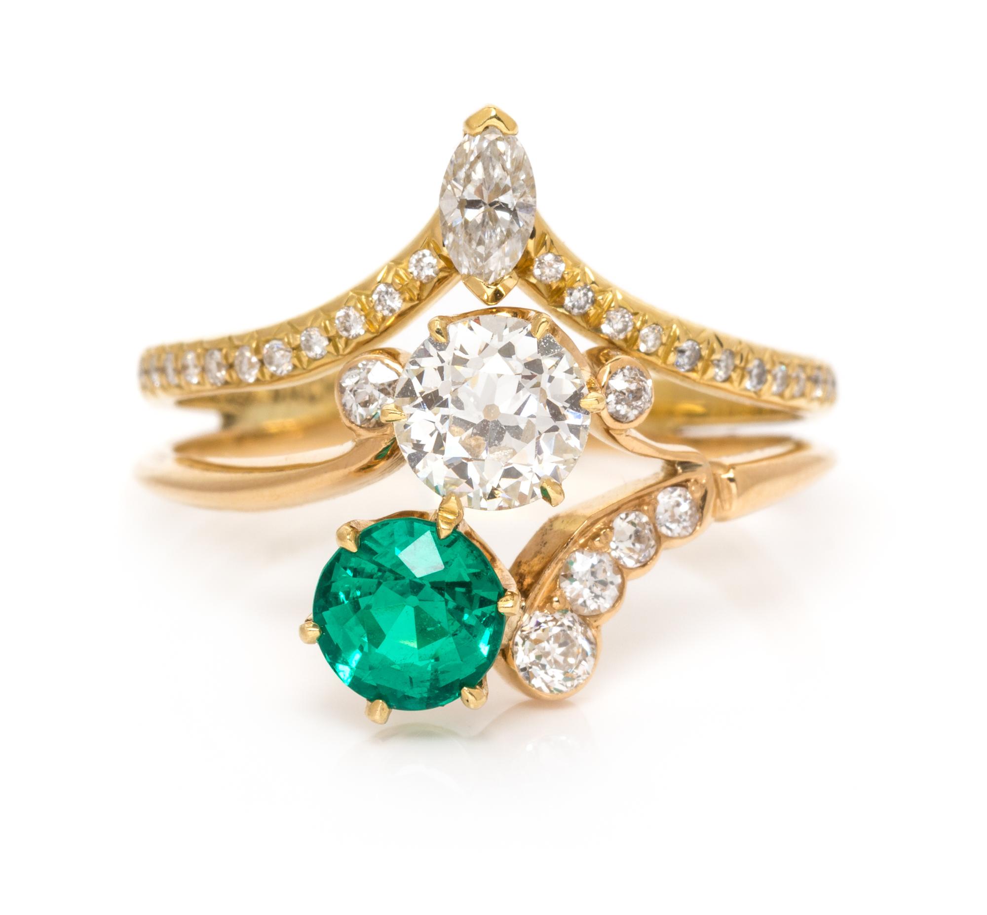 An 18 Karat Yellow Gold, Emerald and Diamond Ring, 2.80 dwts.