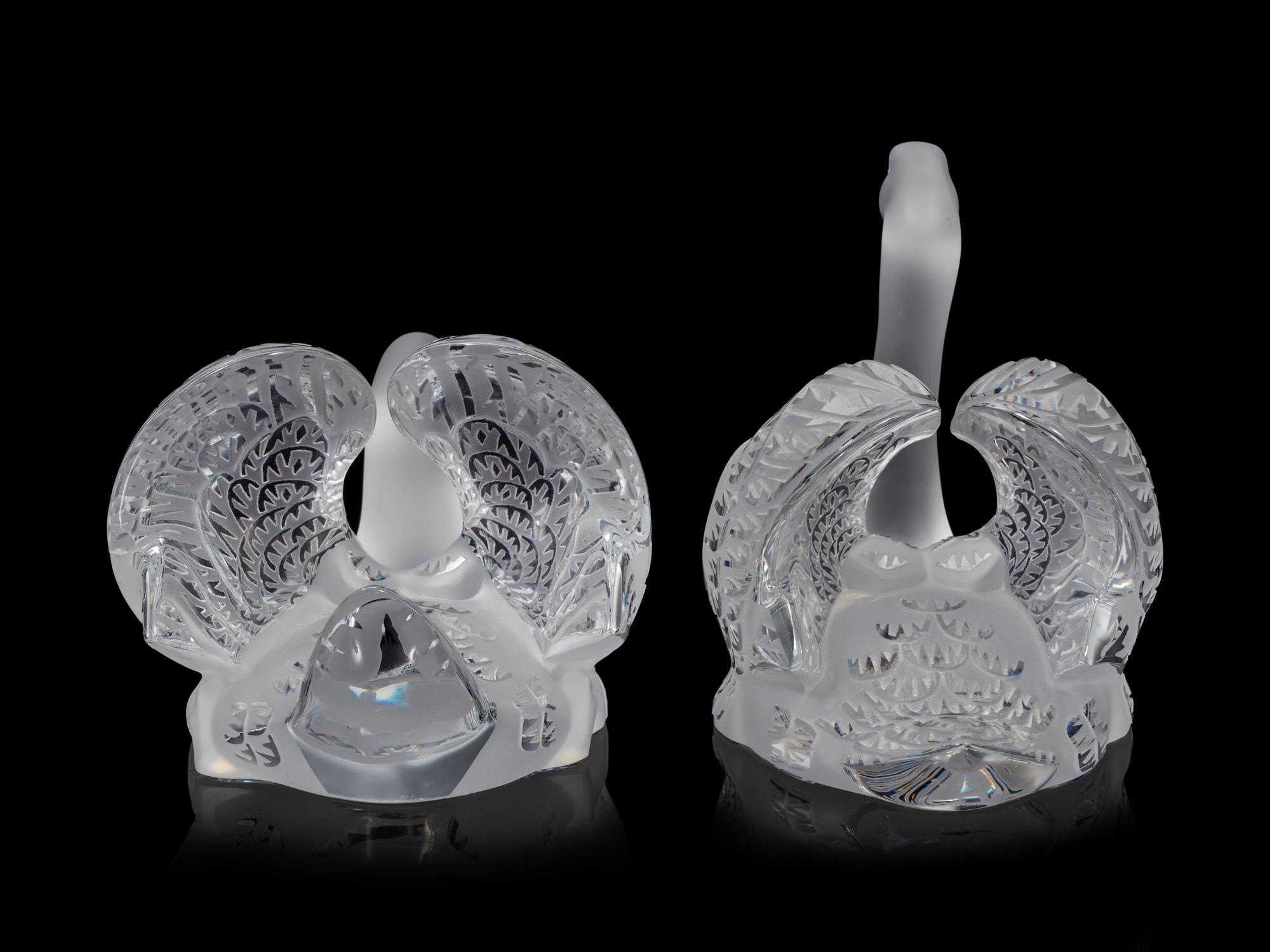 A Pair of Lalique Miroir Cygnes Centerpieces
