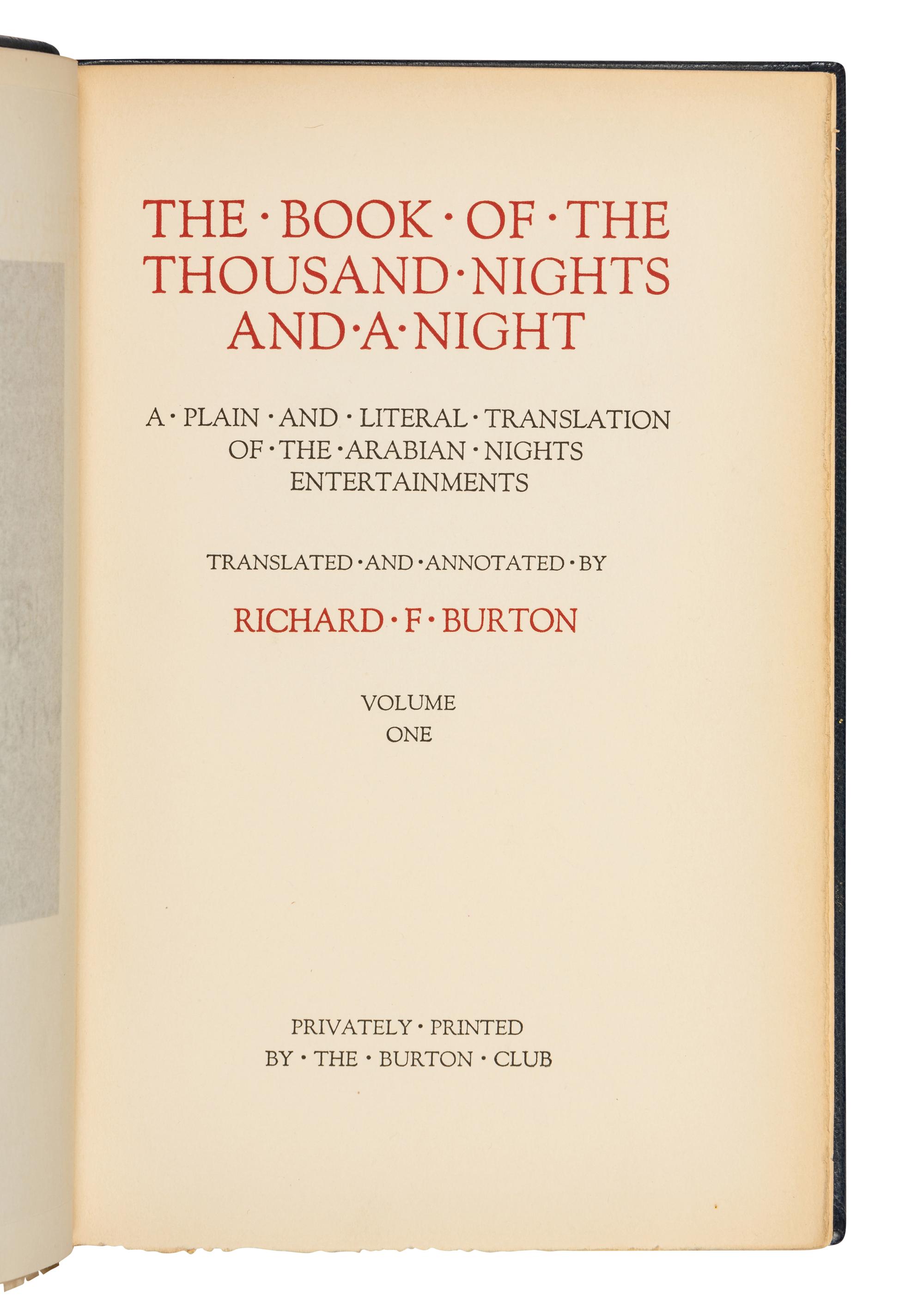 [BINDINGS]. BURTON, Richard Francis (1821-1890). The Book of the Thousand Nights and a Night . -- Supplemental Nights. [London]: Privately Printed by the Burton Club, [1910].