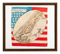 [FAIRS & EXPOS]. A group of 2 items involving Chicago World's Fairs, incl. 1893 souvenir textile and 1934 panoramic photograph.