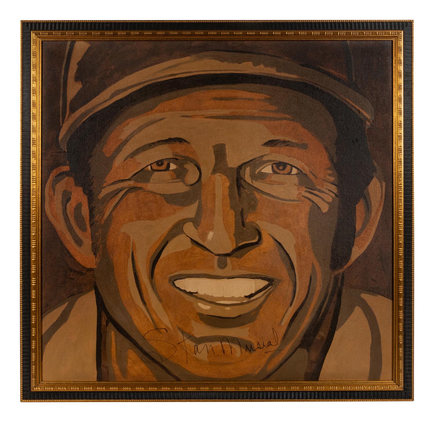 A Stan Musial Signed Autograph Large Painting Formerly Displayed at Mike Ditka's Restaurant