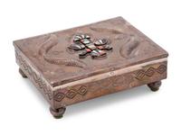 Navajo Stamped Silver Box, with Zuni Mosaic Inlaid Knifewing