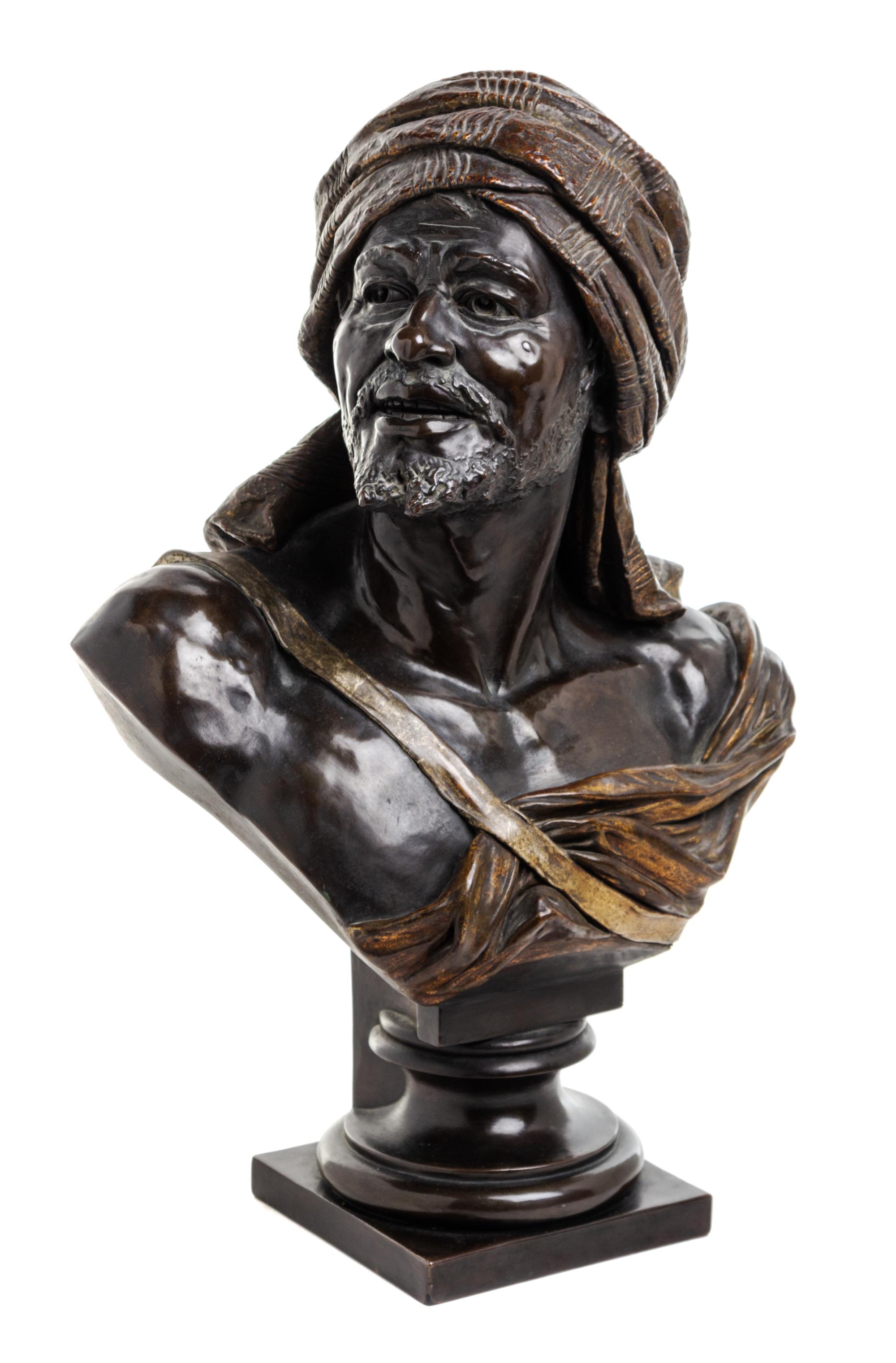 An Austrian Bronzed Pottery Bust of an Arab Man Height 22 1/2 inches. — AFTER WILHELM CHRISTIAN ANDREAS GIESECKE, 19TH CENTURY