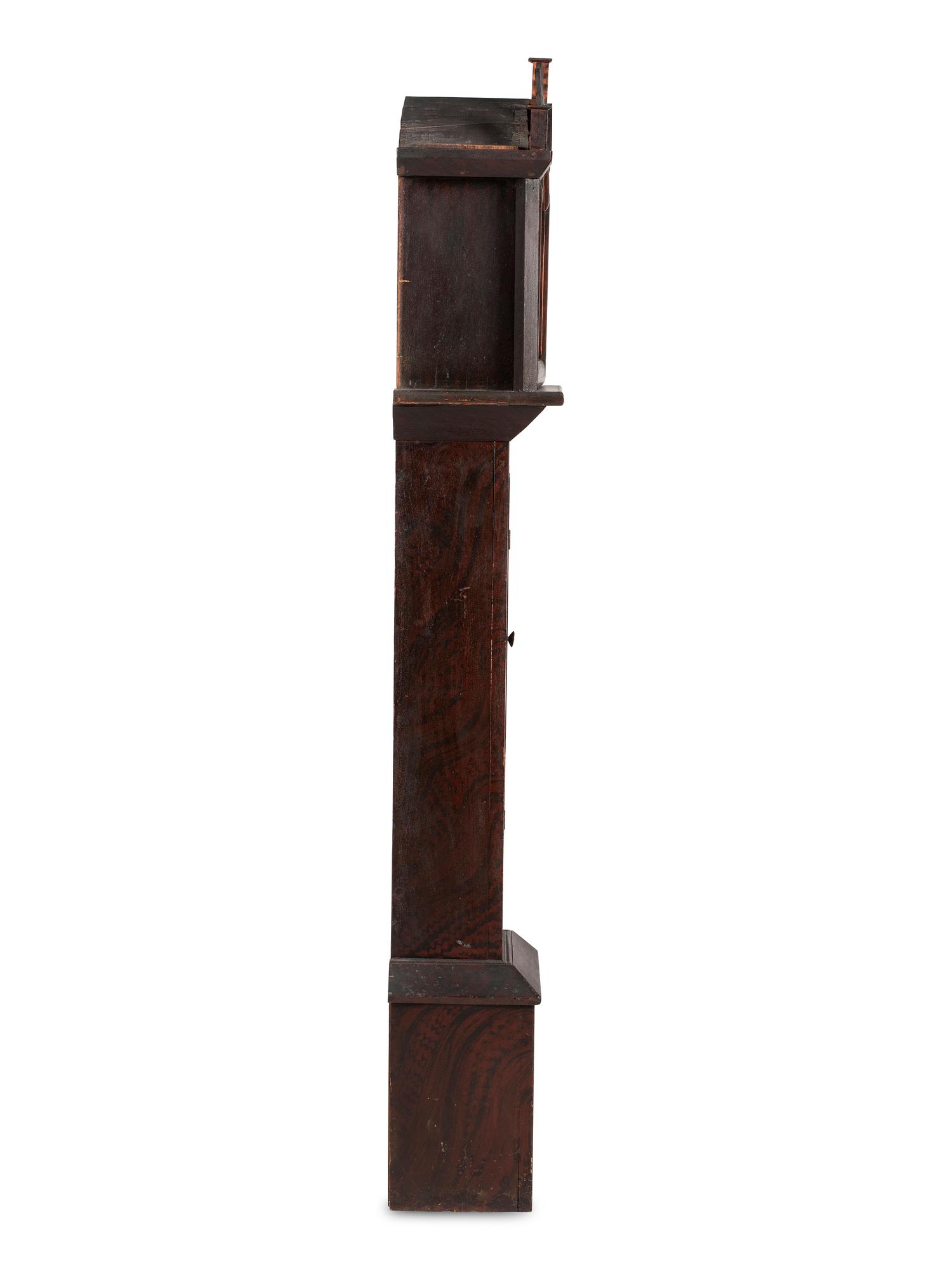 A Federal Carved and Grain Painted Pine Wooden Works Tall Case Clock