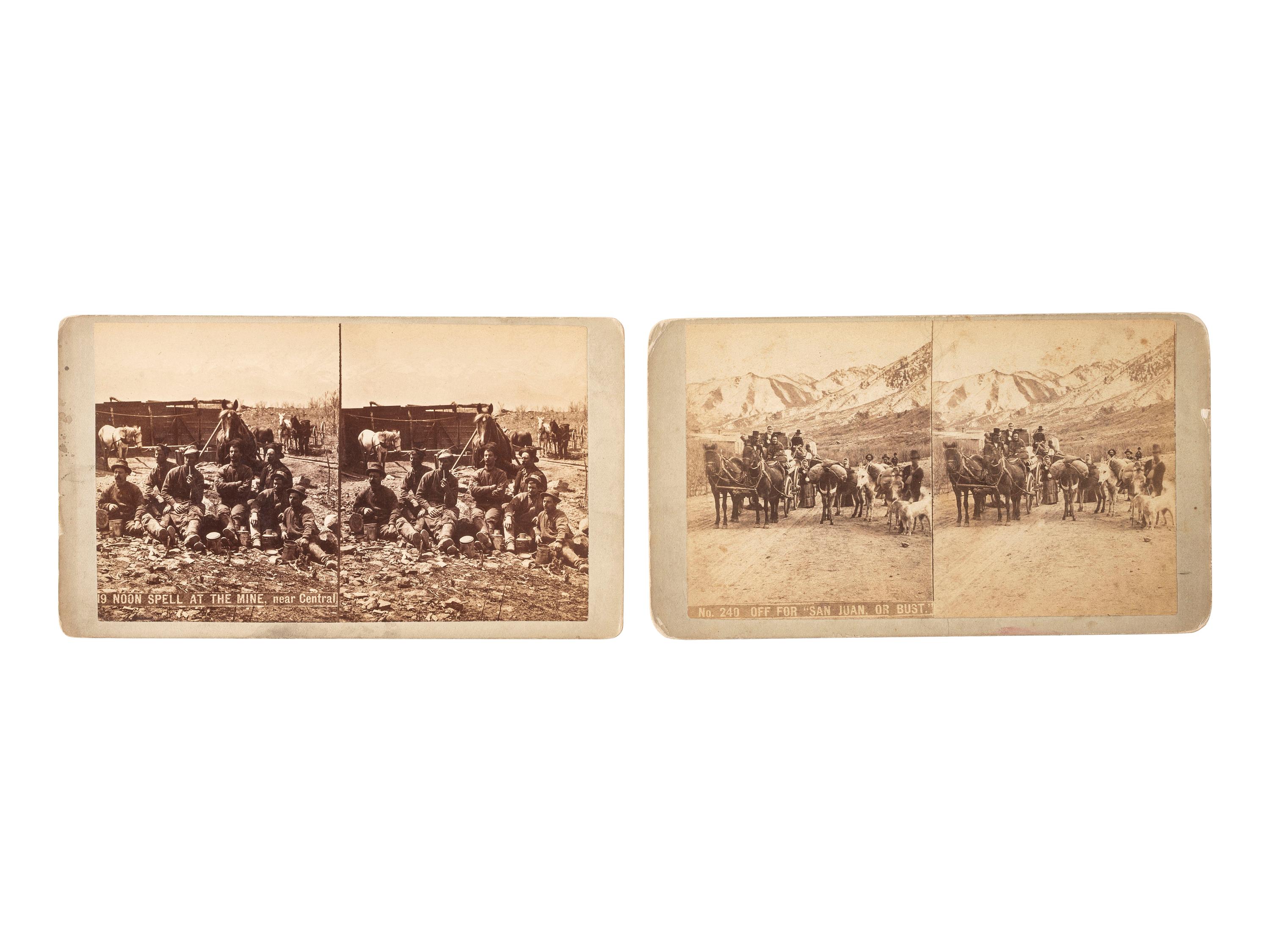 [WESTERN AMERICANA]. WEITFLE, Charles (1836-1921), photographer. A group of 7 stereoviews of Colorado, incl. a group of miners and adventurers traveling by horse-drawn wagon.