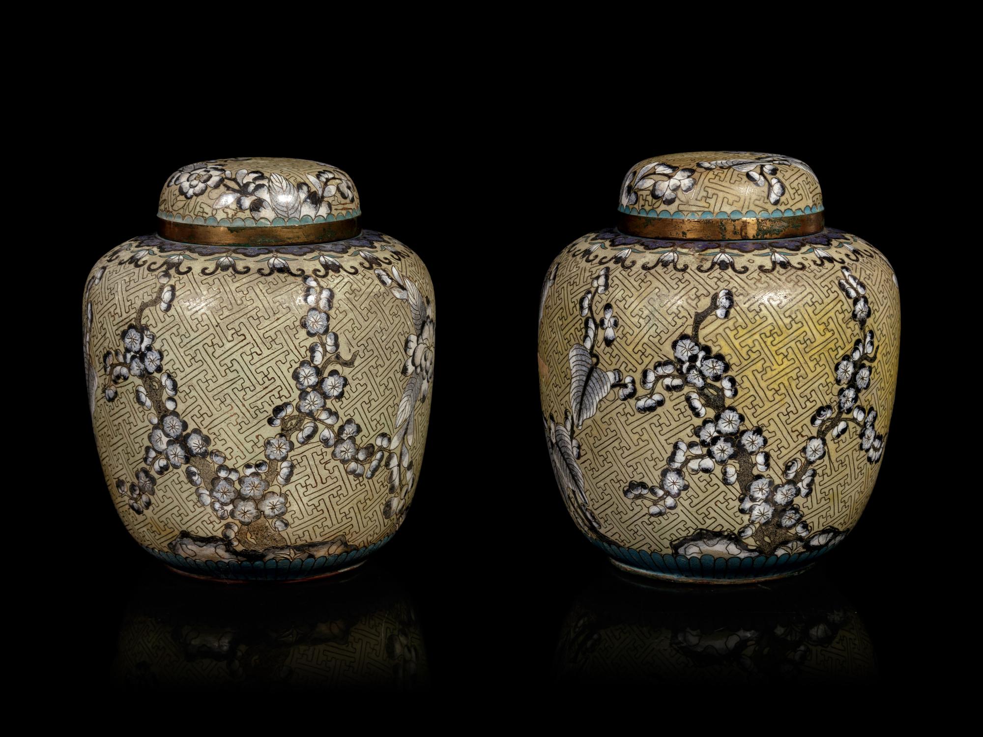 A Pair of Chinese Cloisonne Enamel Ginger Jars and Covers