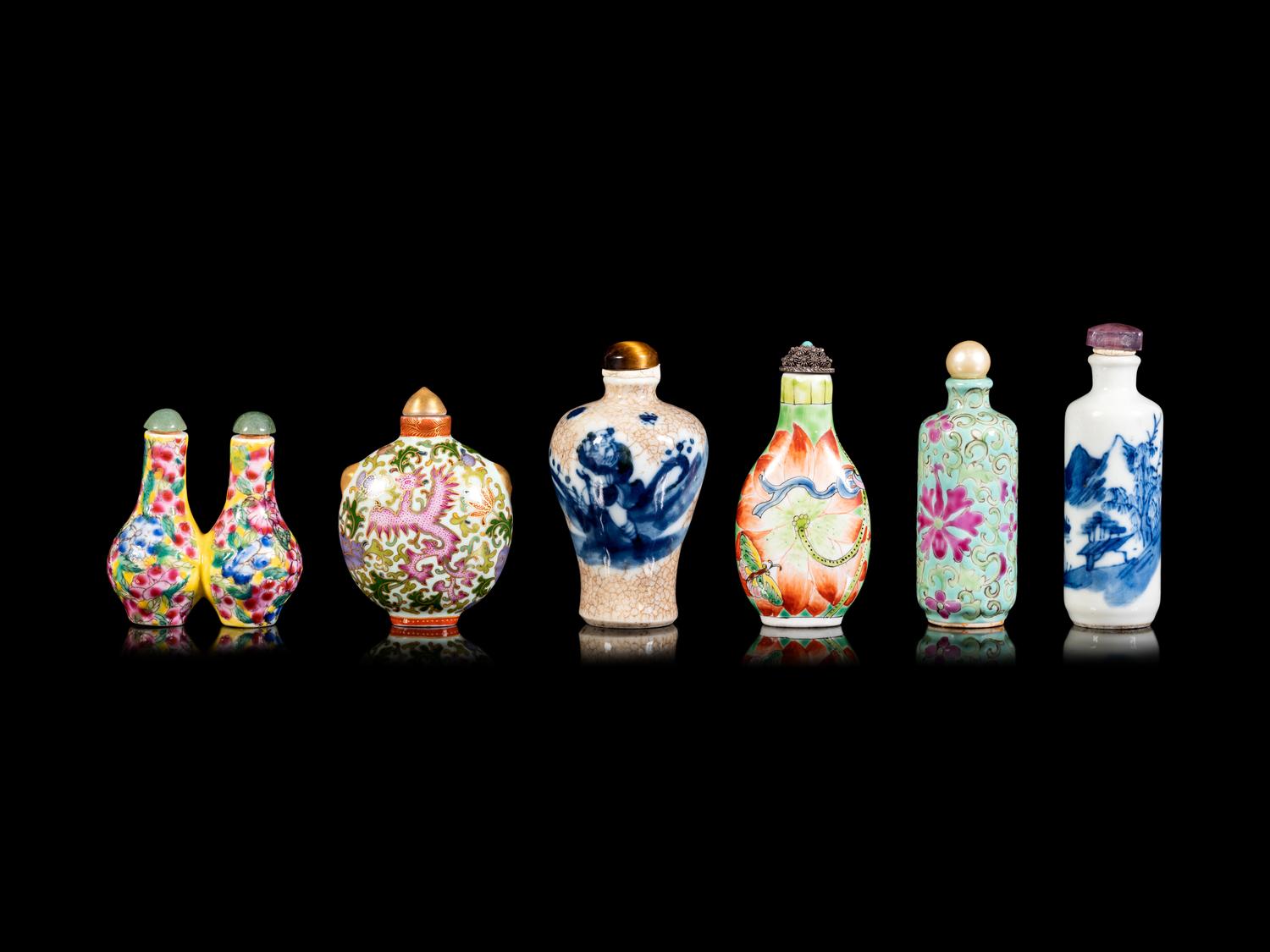 Six Chinese Porcelain Snuff Bottles