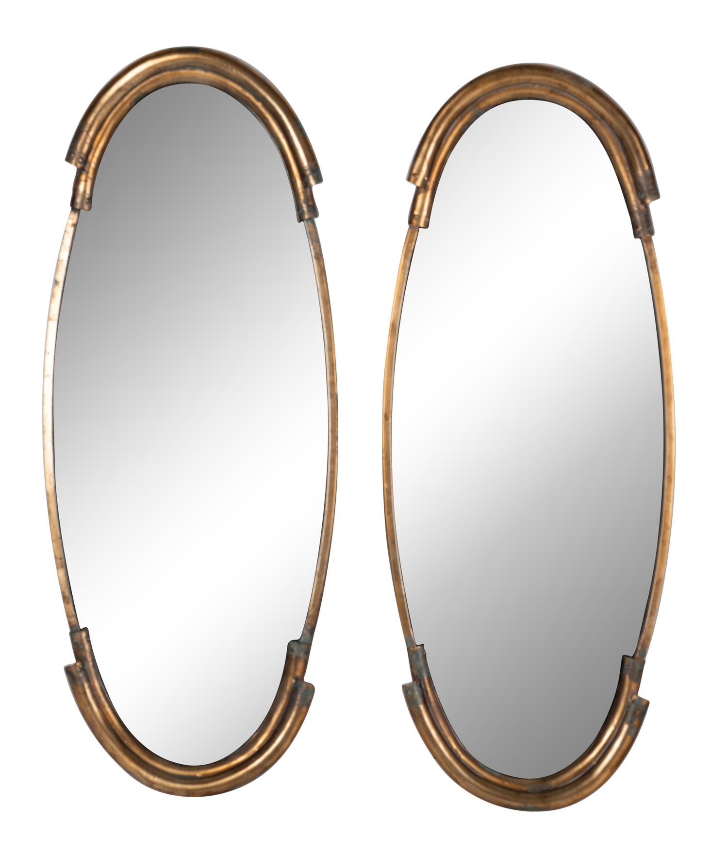 A Pair of Contemporary Aged Brass Mirrors