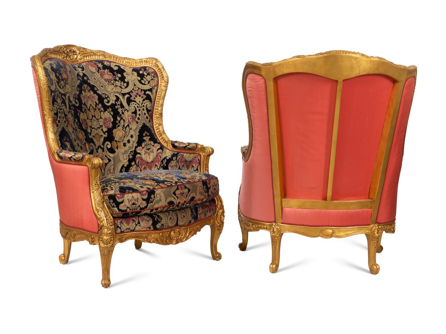 A Pair of Large E.J. Victor Régence Style Giltwood Bergères