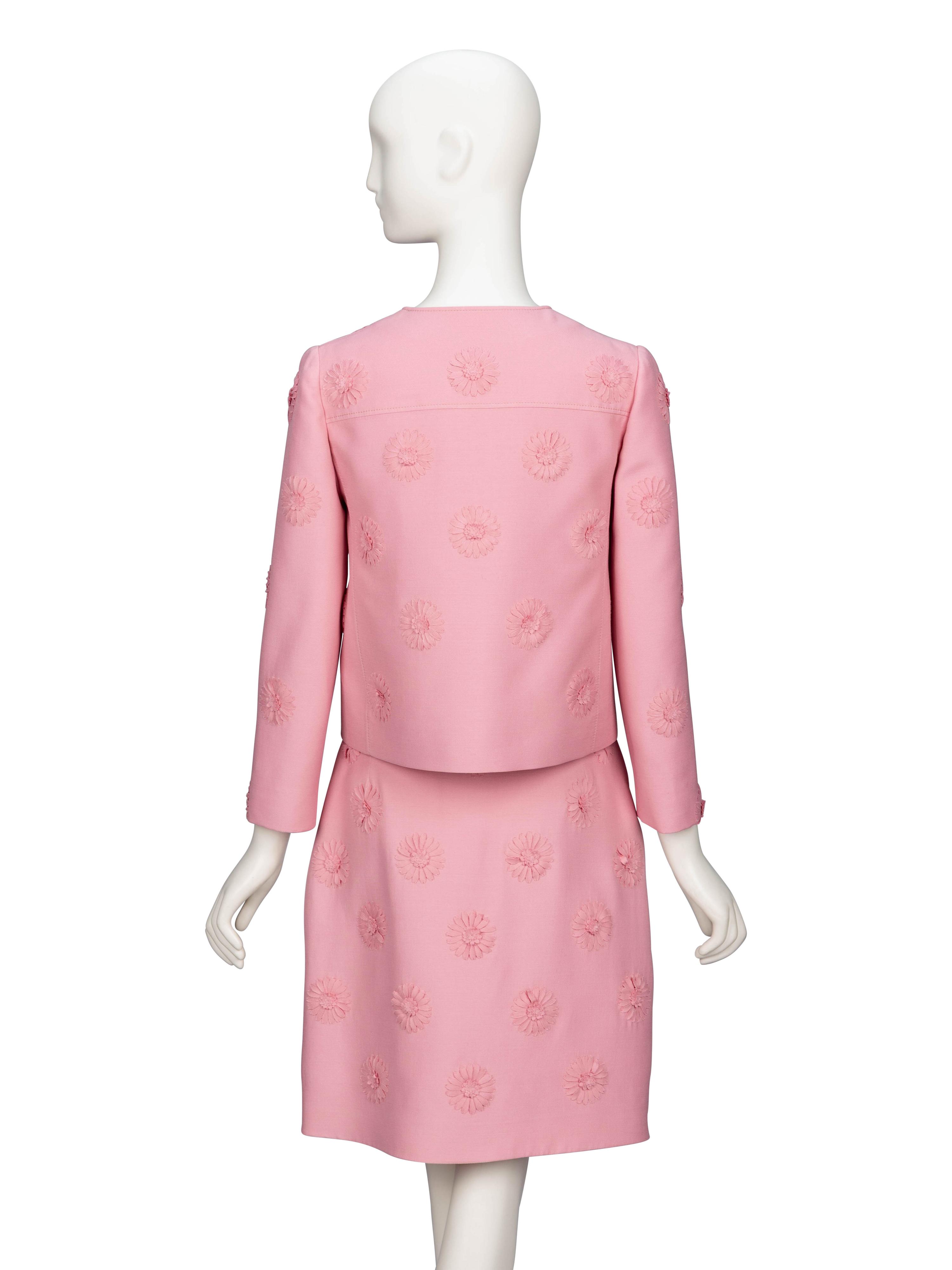 Valentino, Pink Floral Appliqué Skirt Suit