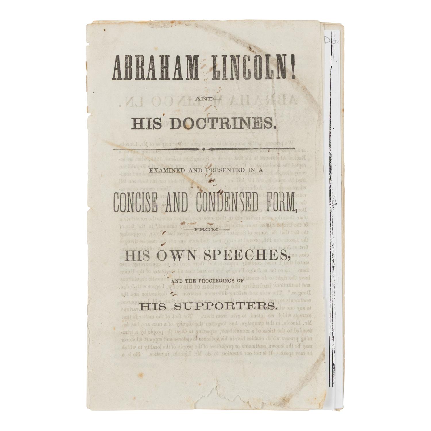 [PRO & ANTI-LINCOLN CAMPAIGN]. A group of 10 pamphlets, comprising: